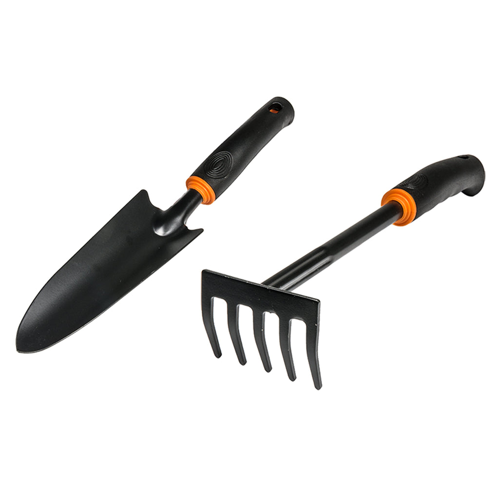 5-Teeth Rake and Narrow Spade Garden Tool Set for Ground Pegs and Washers