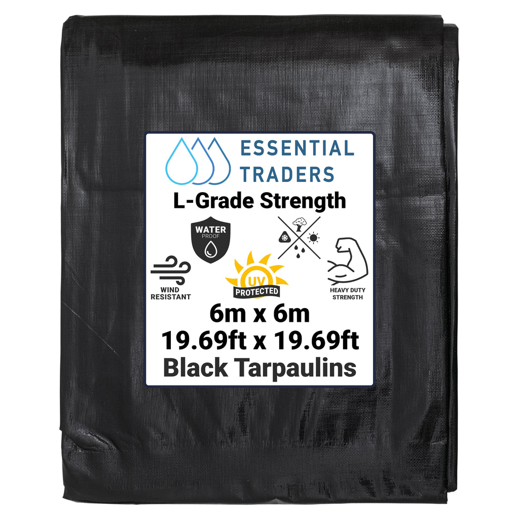 6m x 6m Black & Silver Tarpaulins, L-Grade 220 GSM