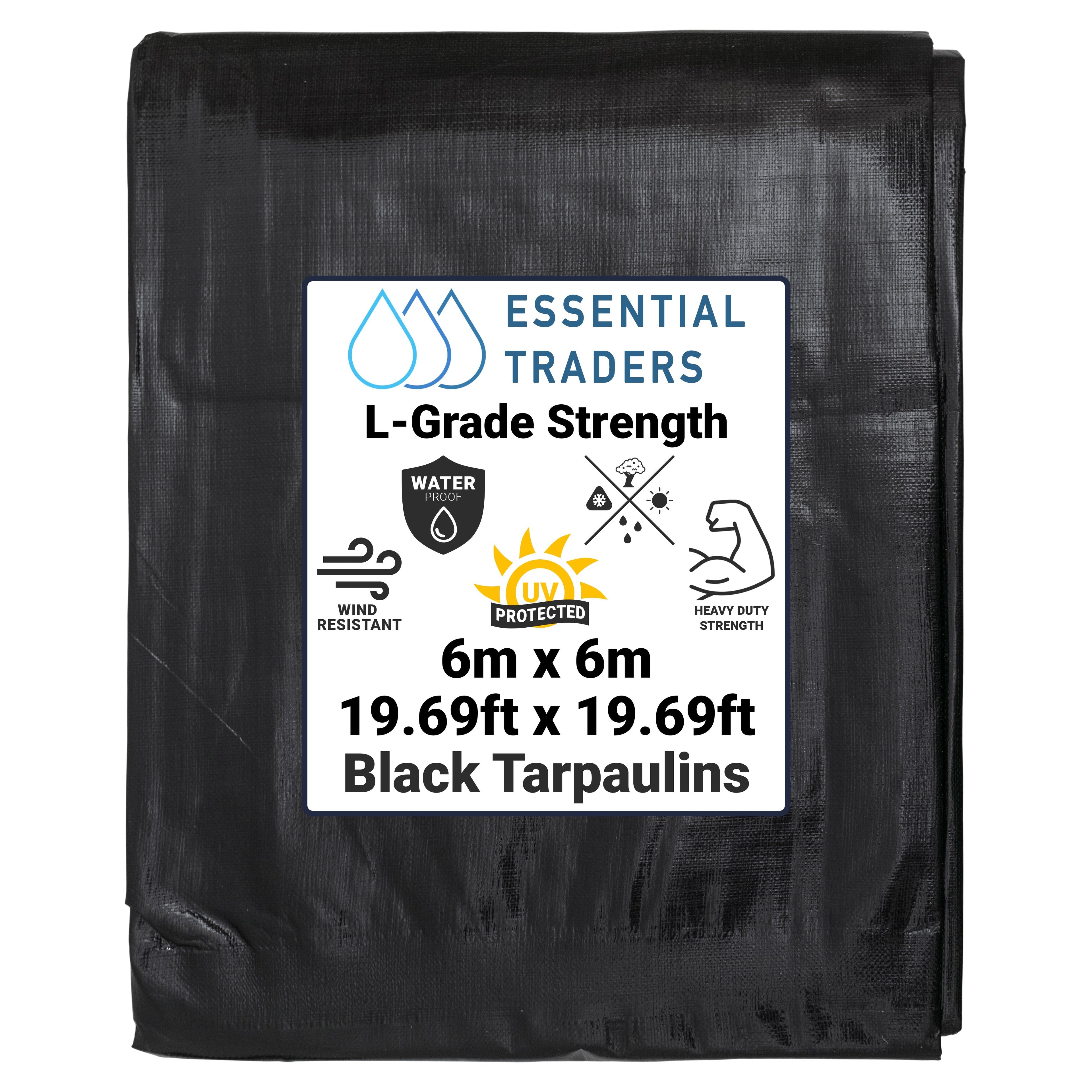 6m x 6m Black & Silver Tarpaulins, L-Grade 220 GSM