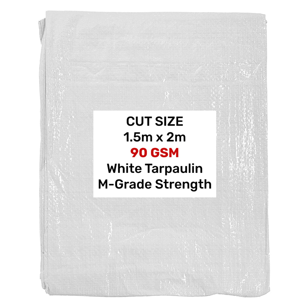 White M-Grade Tarpaulin 1.5m x 2m Waterproof Tarpaulin Cover Garden Ground Cover