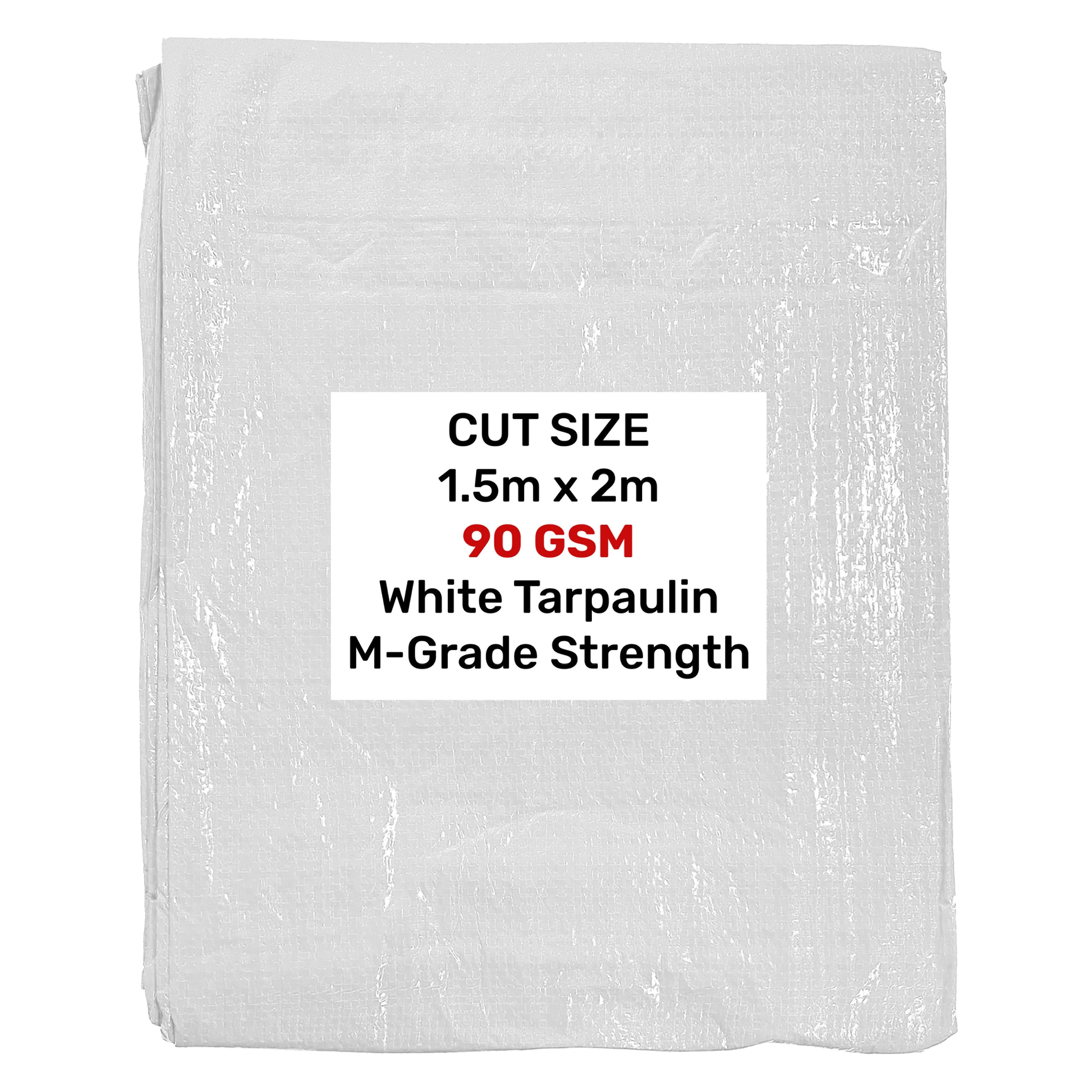 White M-Grade Tarpaulin 1.5m x 2m Waterproof Tarpaulin Cover Garden Ground Cover